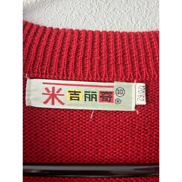 Vintage 90s Red Mickey Mouse Knit Sweater Kids 5-6 Medium Zip Up - Picture 3 of 5